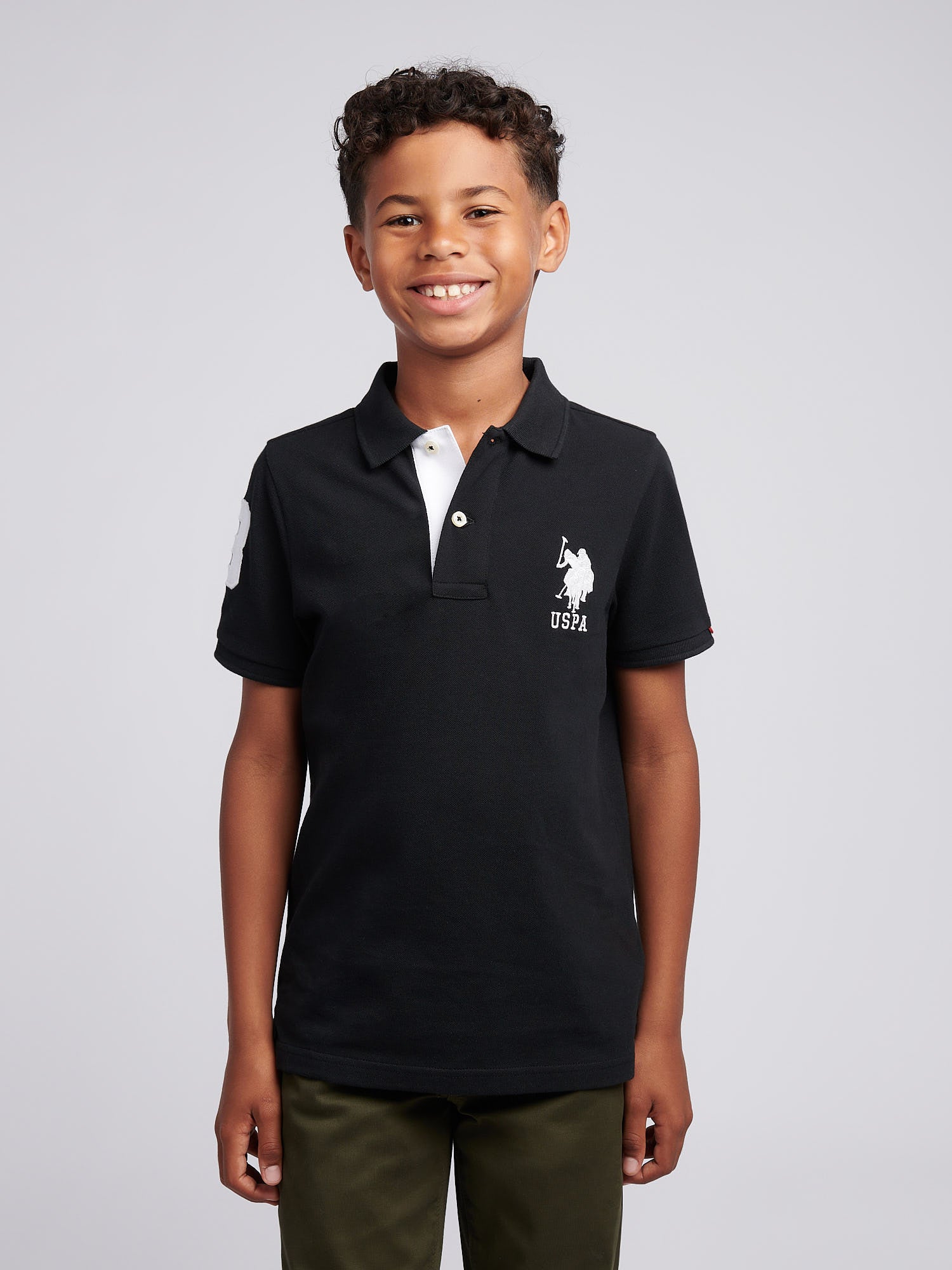 Boys Player 3 Polo Shirt Black Bright White DHM