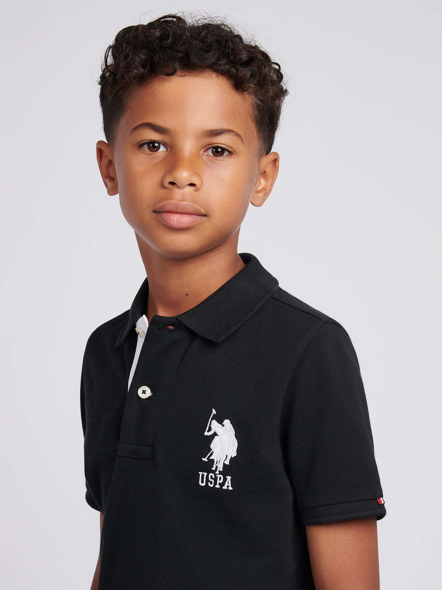 Boys Player 3 Polo Shirt Black Bright White DHM