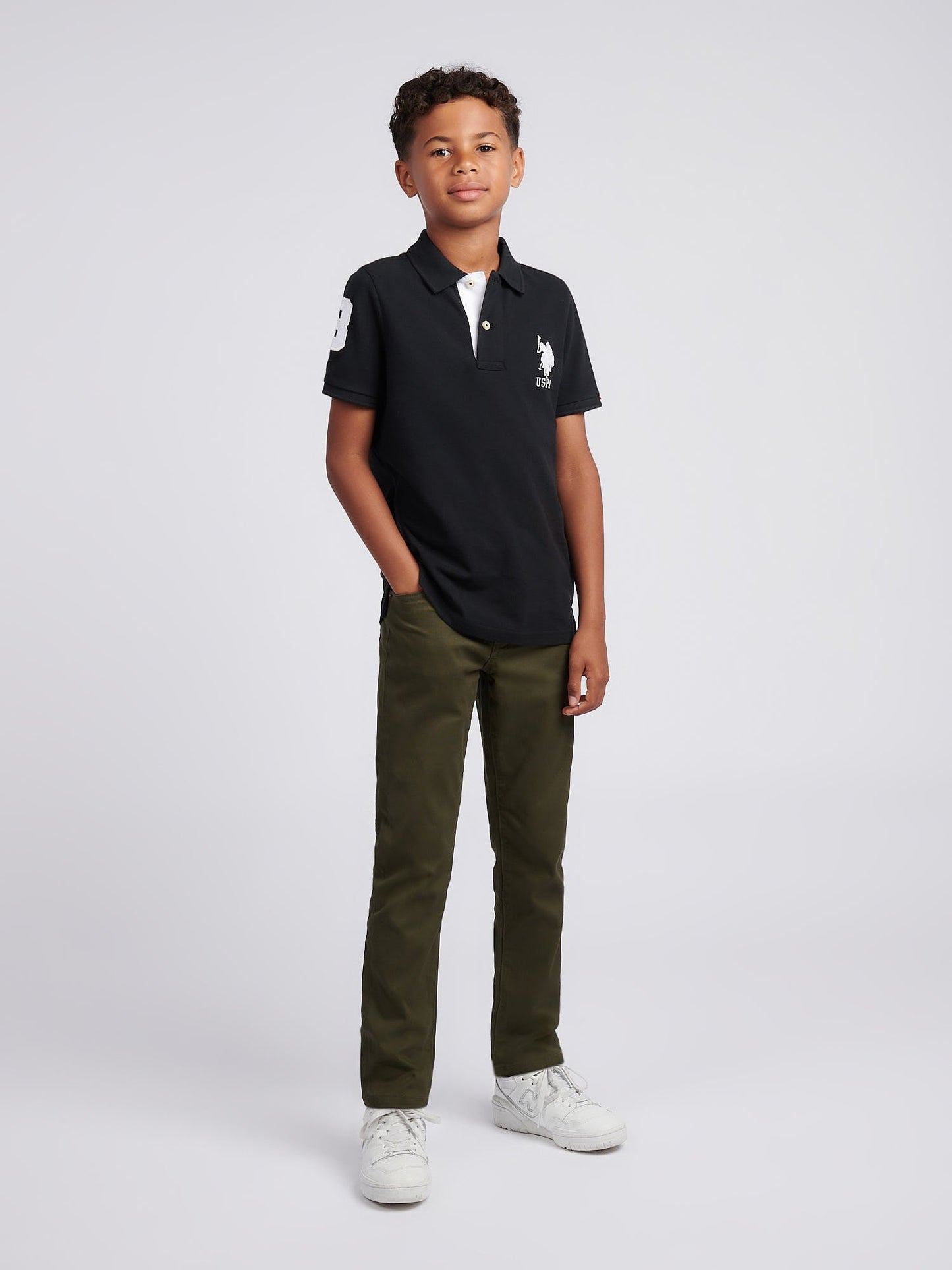 Boys Player 3 Polo Shirt Black Bright White DHM
