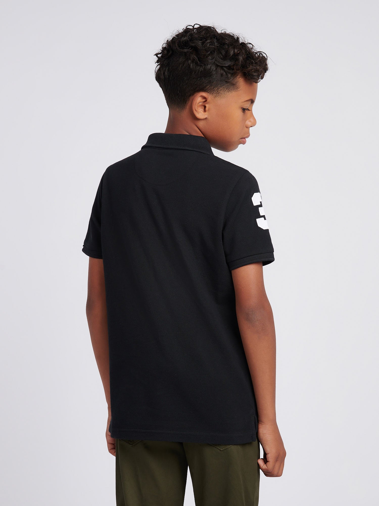 Boys Player 3 Polo Shirt Black Bright White DHM