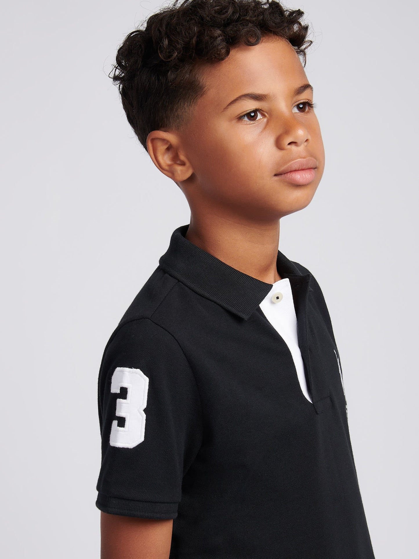 Boys Player 3 Polo Shirt Black Bright White DHM