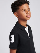 Boys Player 3 Polo Shirt Black Bright White DHM