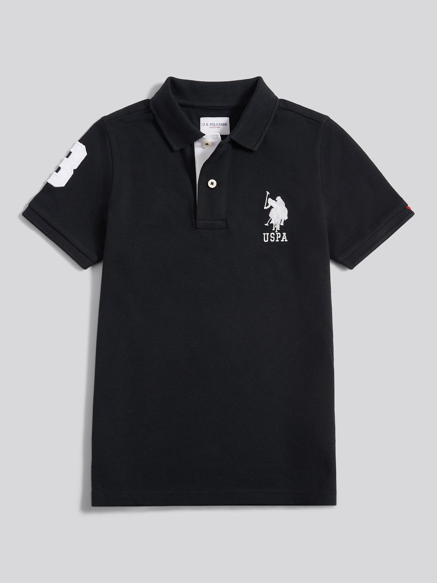 Boys Player 3 Polo Shirt Black Bright White DHM