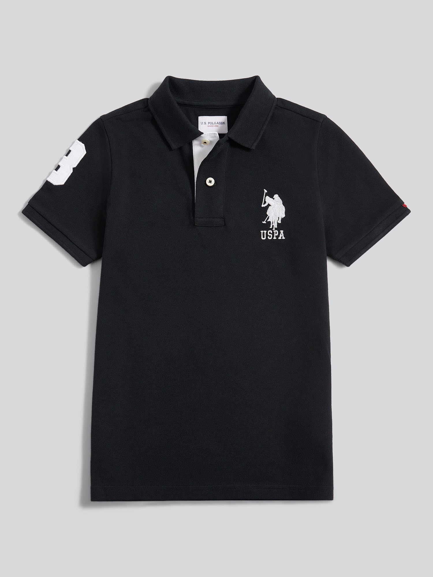 Boys Player 3 Polo Shirt Black Bright White DHM
