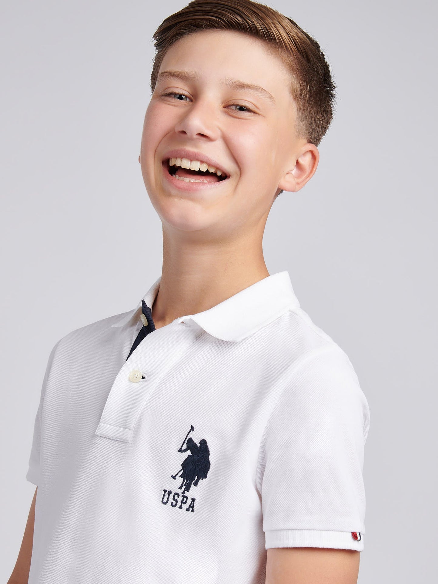 Boys Player 3 Polo Shirt White / Dark Sapphire Navy DHM