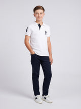 Boys Player 3 Polo Shirt White / Dark Sapphire Navy DHM
