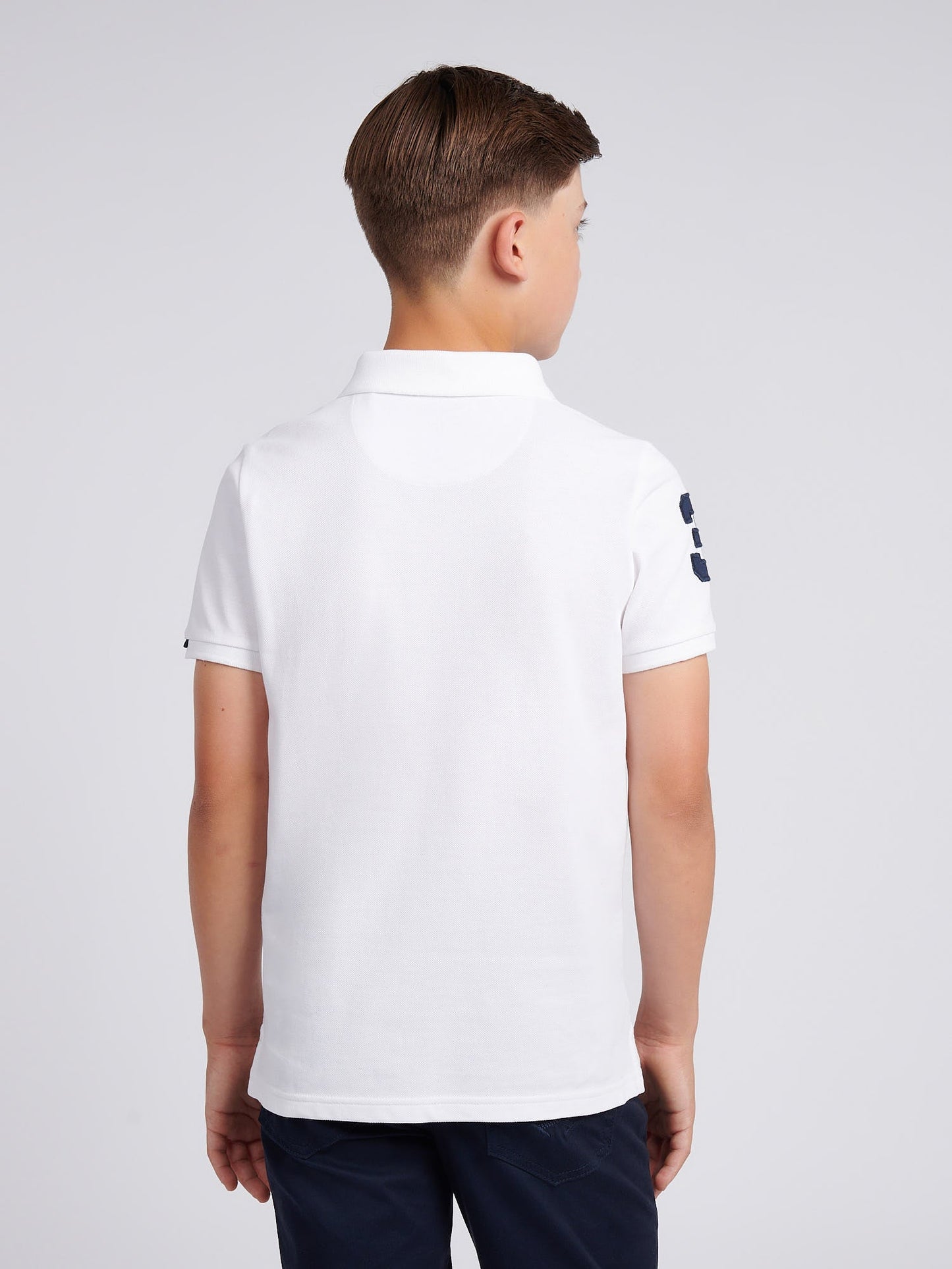Boys Player 3 Polo Shirt White / Dark Sapphire Navy DHM