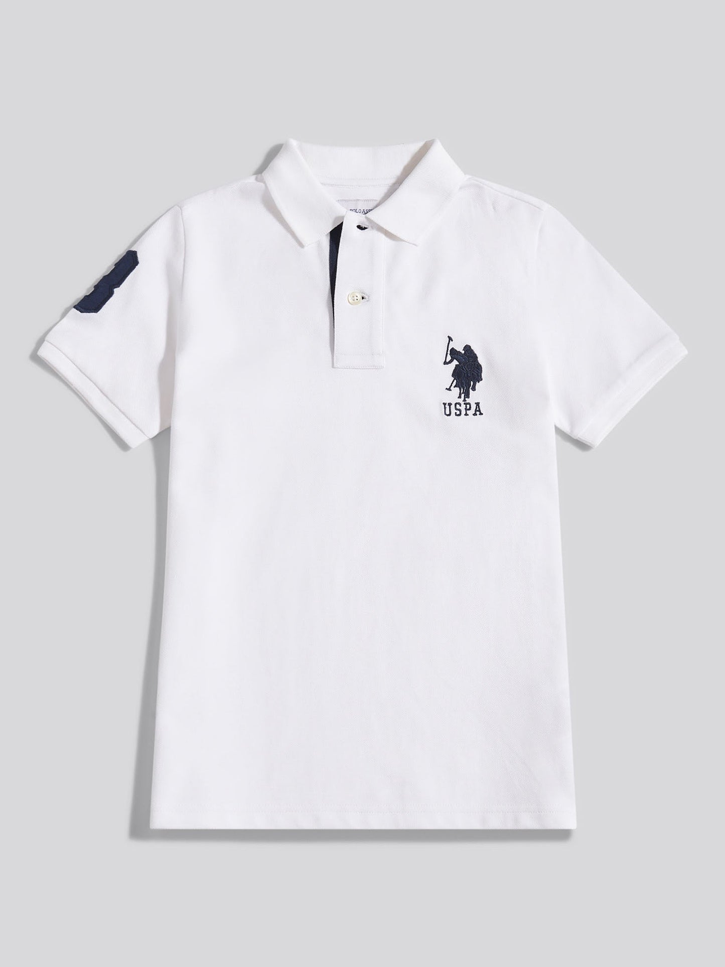 Boys Player 3 Polo Shirt White / Dark Sapphire Navy DHM