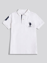 Boys Player 3 Polo Shirt White / Dark Sapphire Navy DHM