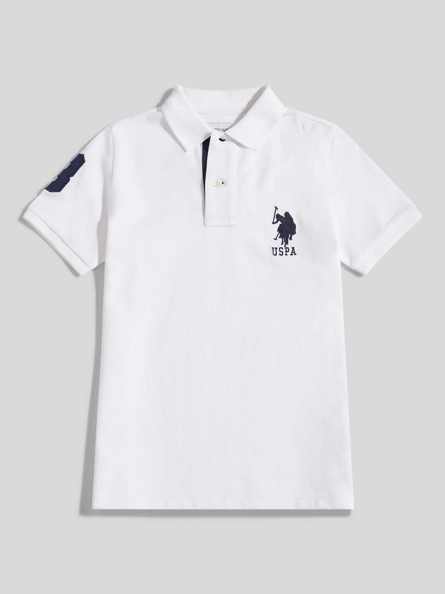 Boys Player 3 Polo Shirt White / Dark Sapphire Navy DHM