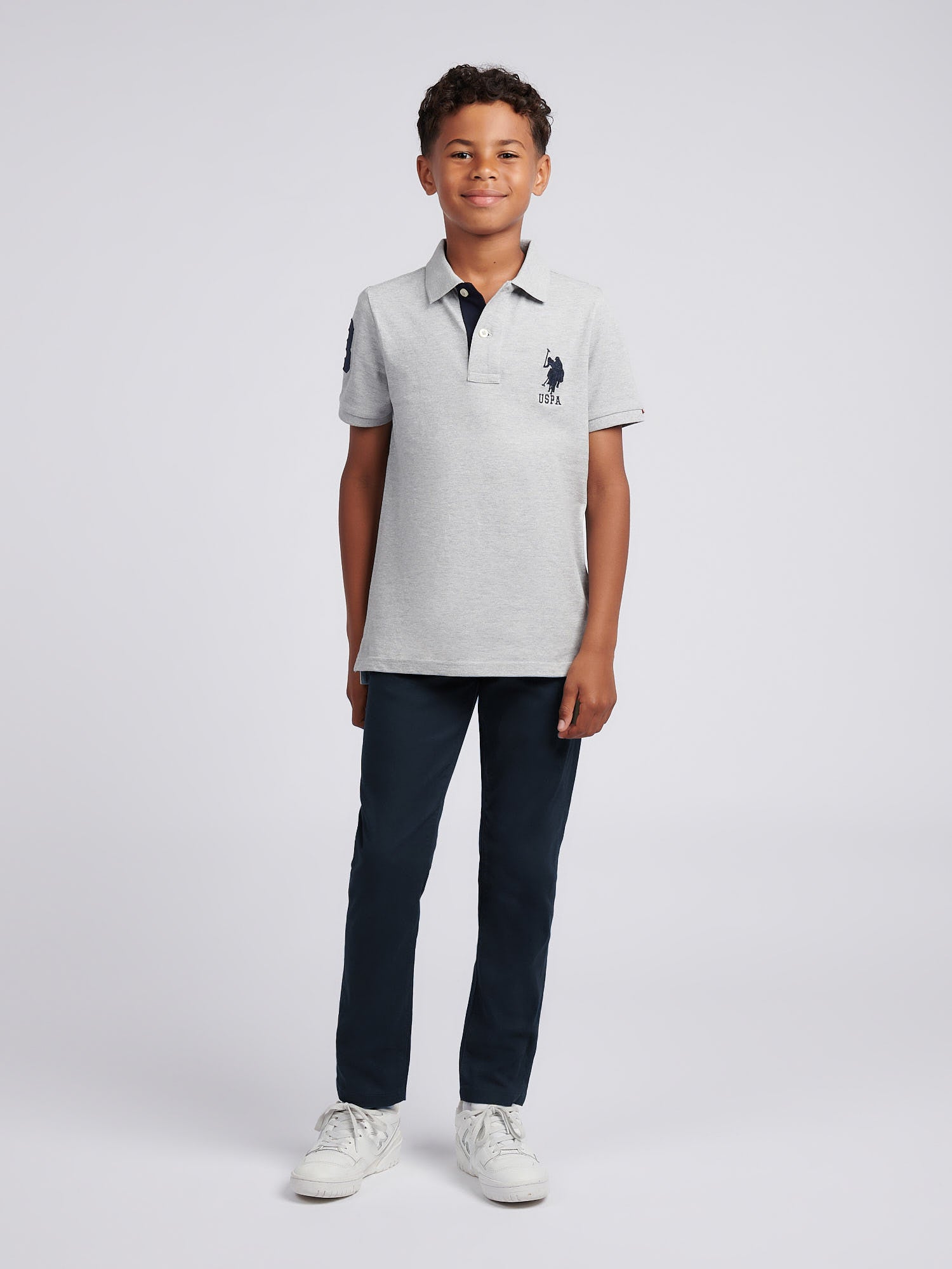 Boys Player 3 Polo Shirt Mid Grey Marl