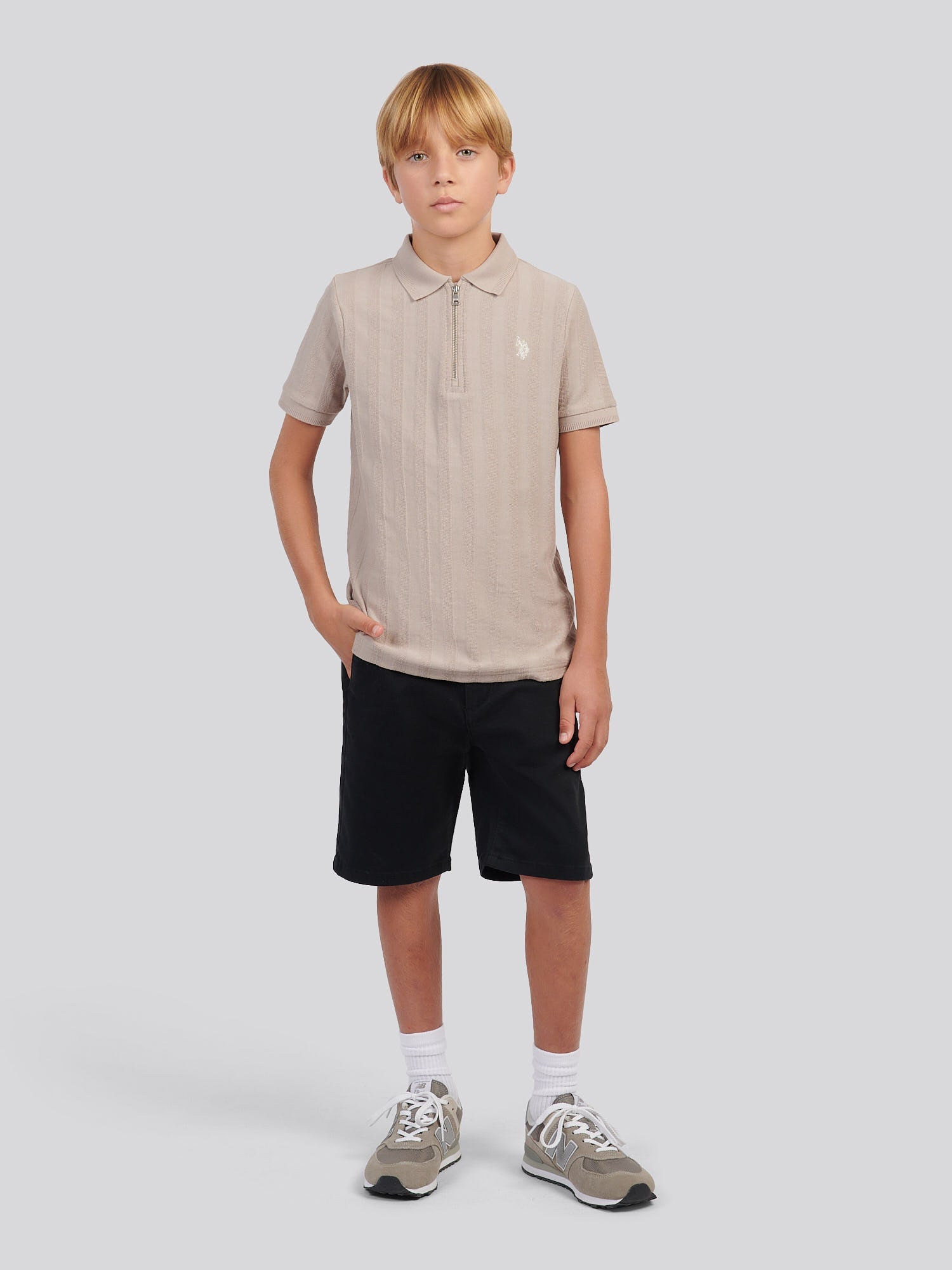 Boys Classic Chino Short Black Bright White DHM