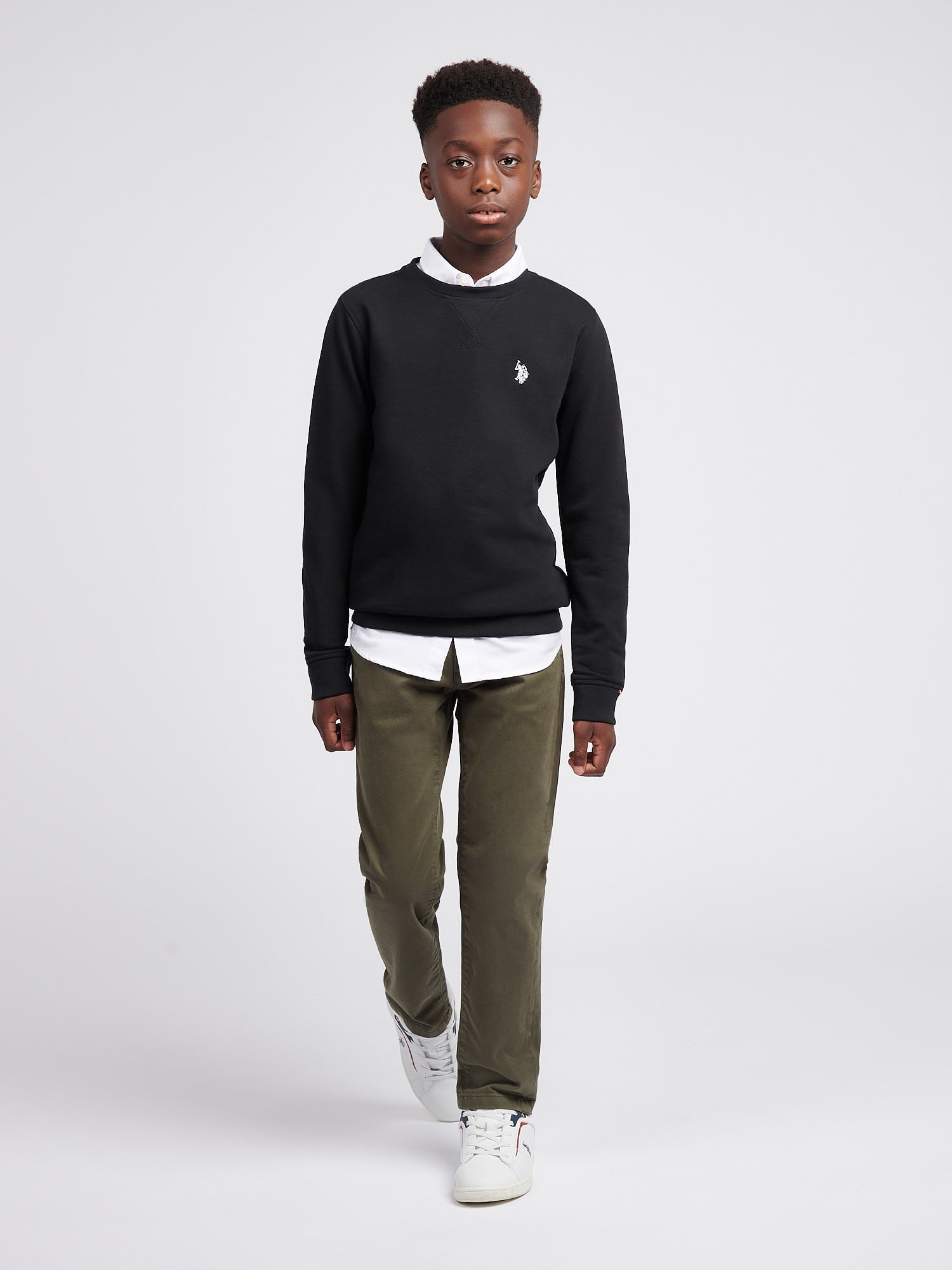 Boys Double Horsemen Crew in Black Bright White DHM