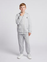 Boys Double Horsemen Zip Hoodie in Mid Grey Marl