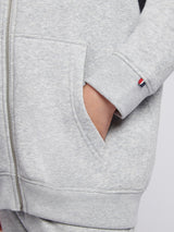 Boys Double Horsemen Zip Hoodie in Mid Grey Marl