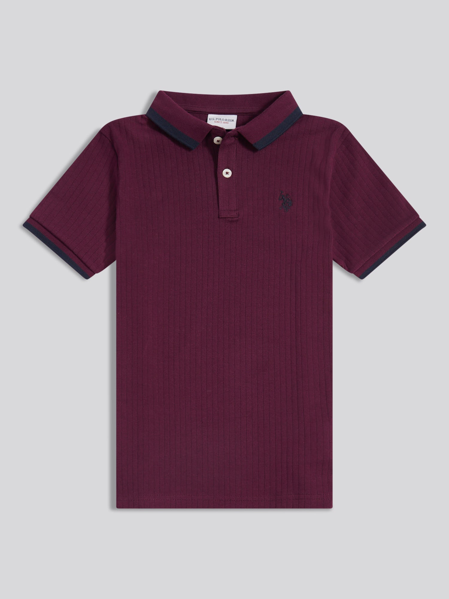 Boys Rib Texture Polo Shirt in Grape Wine