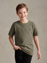 Boys Herringbone Texture T-Shirt in Mulled Basil
