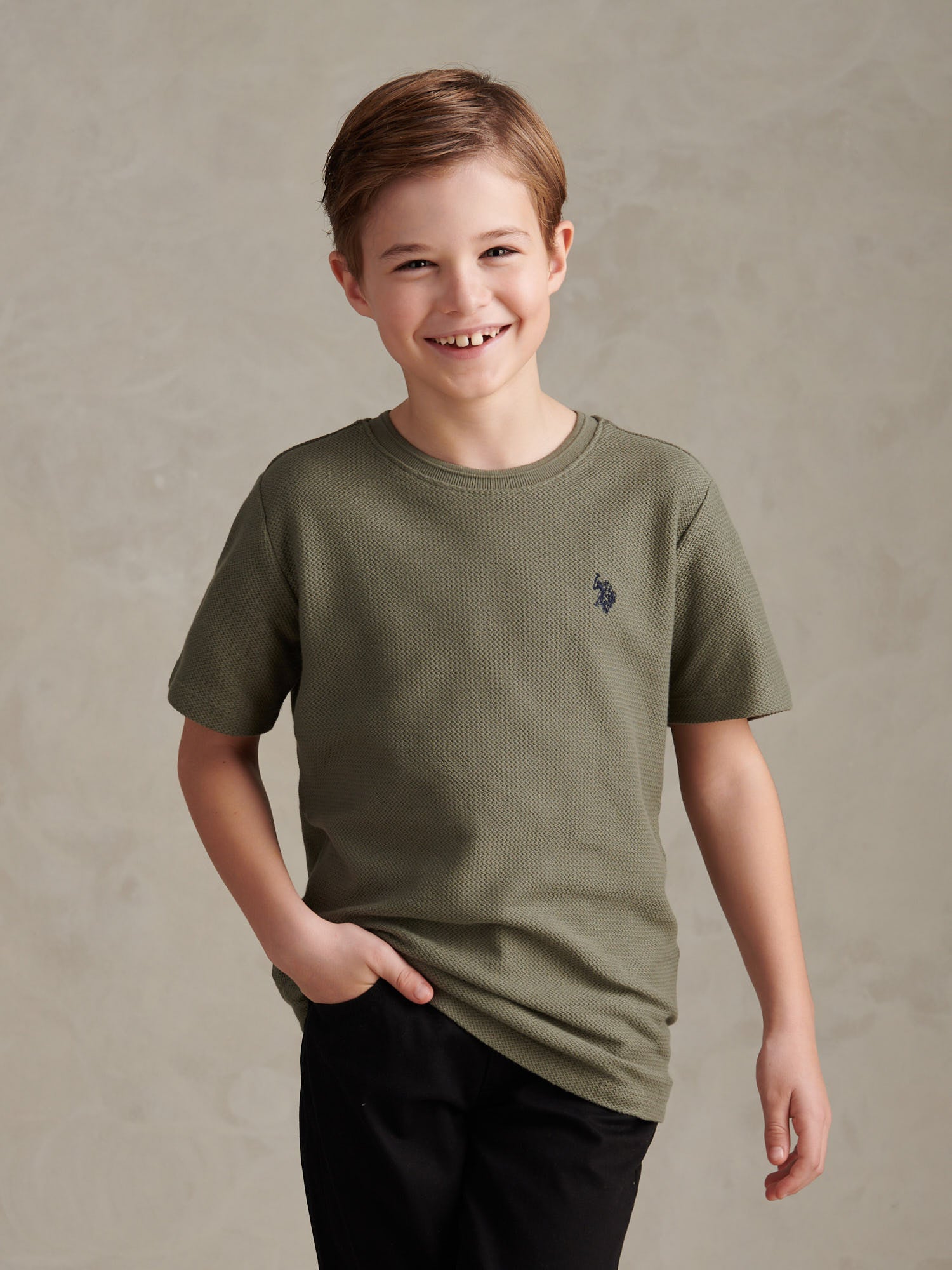 Boys Herringbone Texture T-Shirt in Mulled Basil