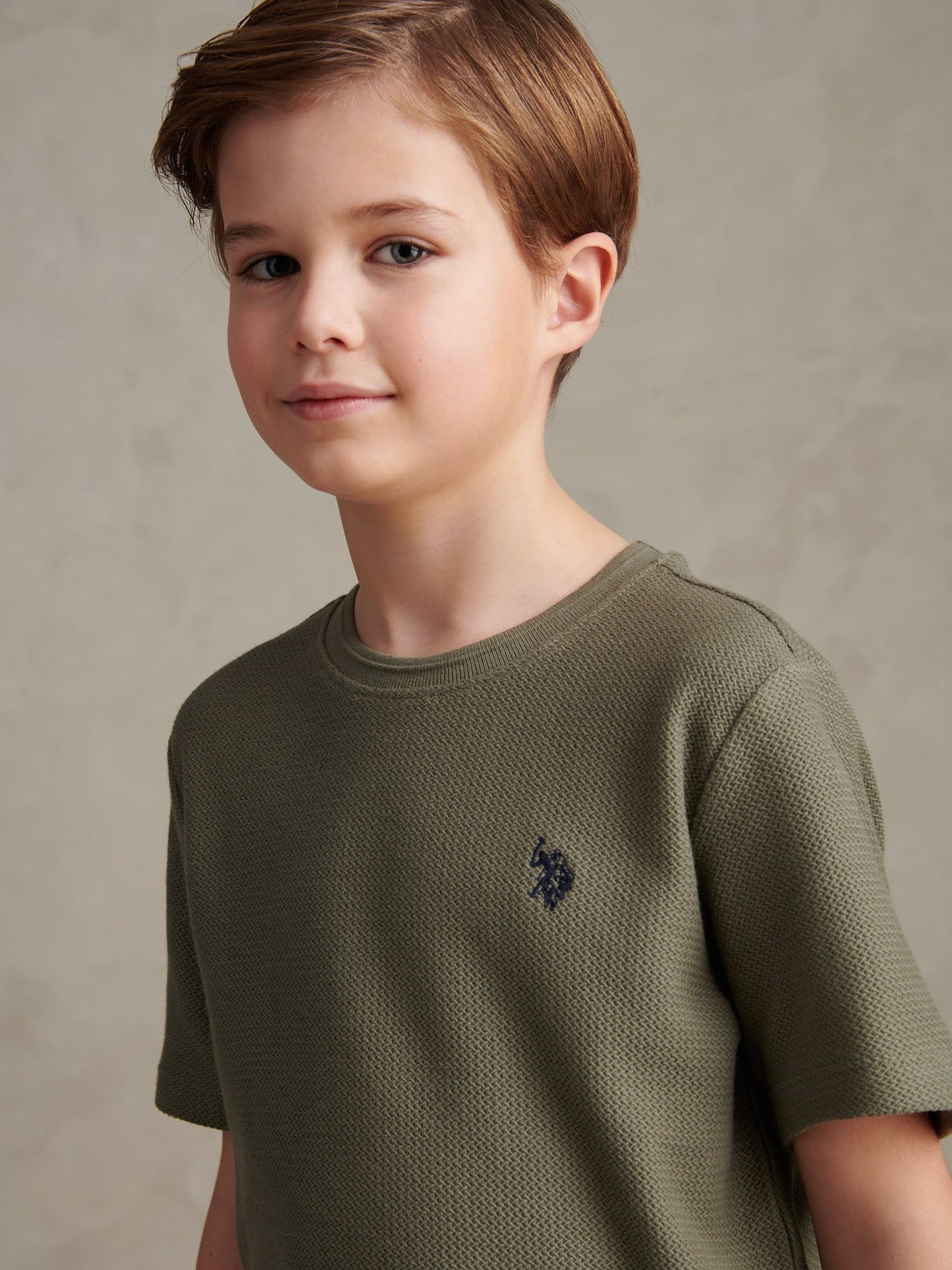 Boys Herringbone Texture T-Shirt in Mulled Basil