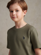 Boys Herringbone Texture T-Shirt in Mulled Basil