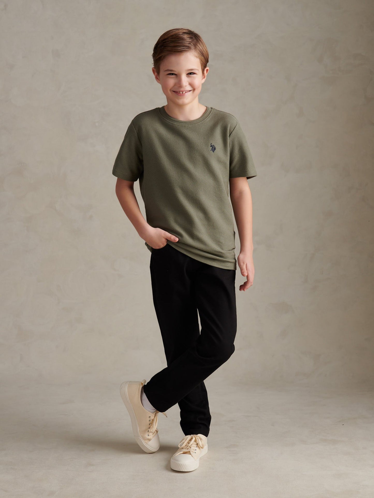 Boys Herringbone Texture T-Shirt in Mulled Basil