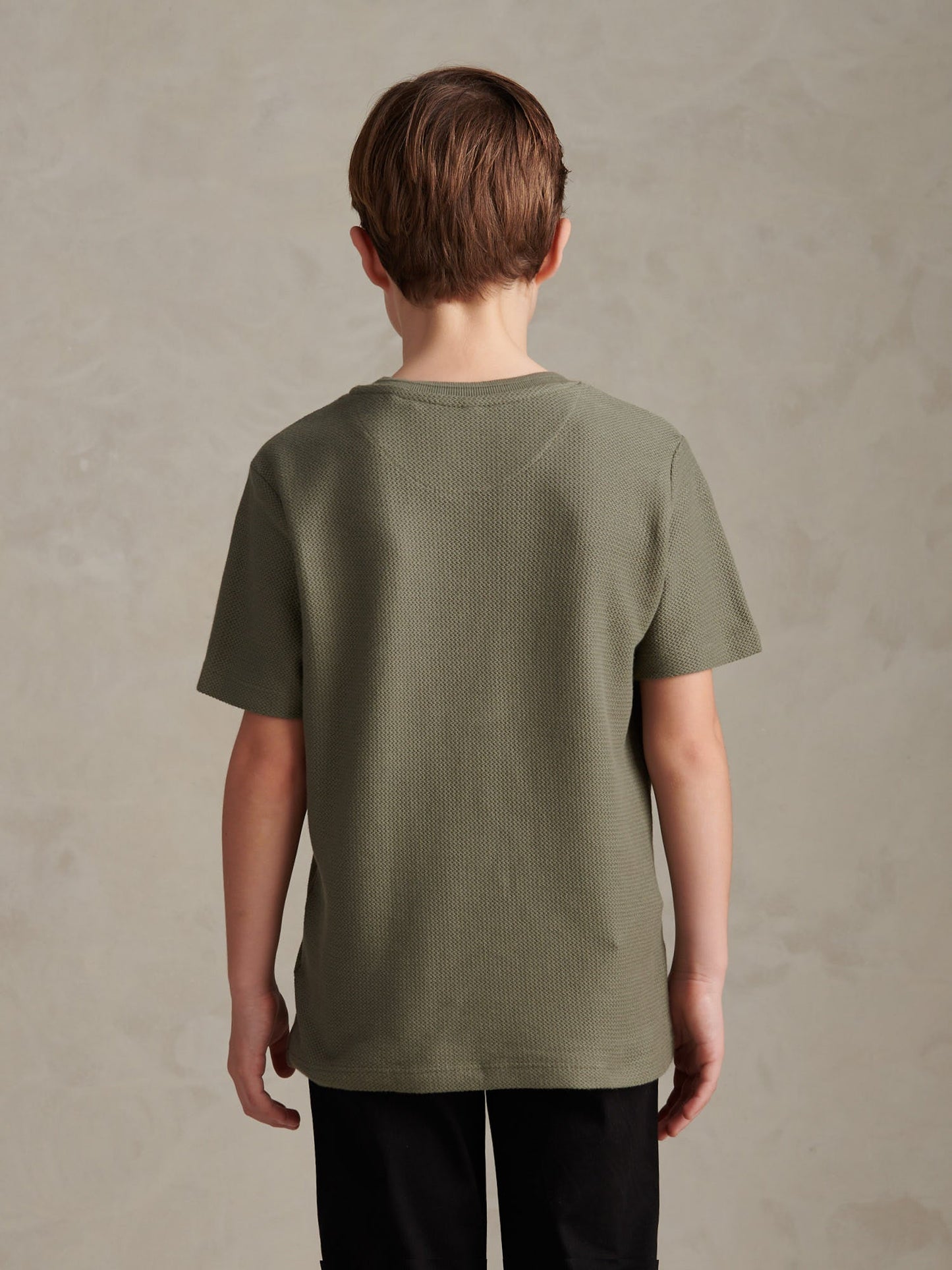 Boys Herringbone Texture T-Shirt in Mulled Basil