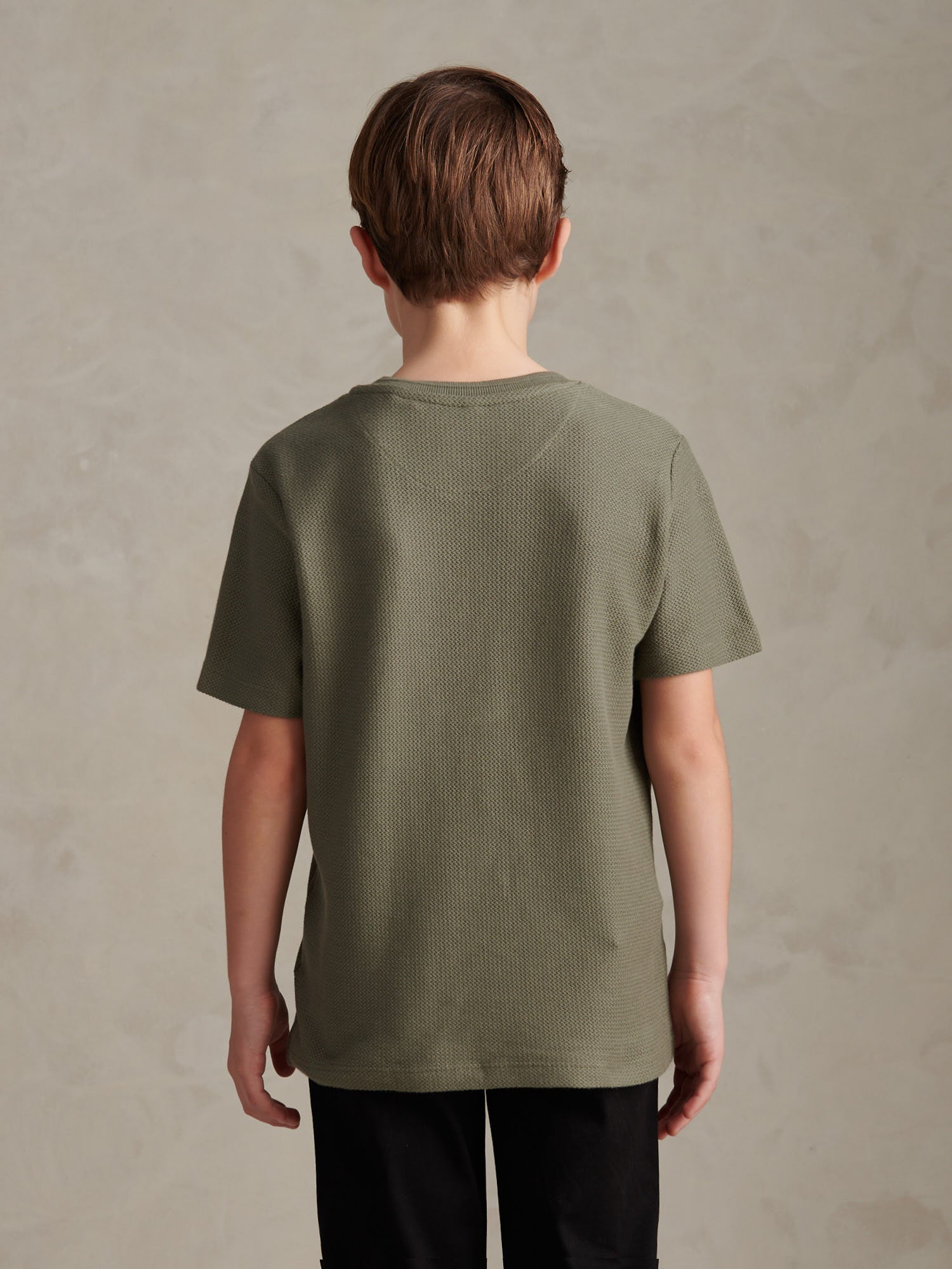 Boys Herringbone Texture T-Shirt in Mulled Basil