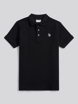 Boys Waffle Texture Polo Shirt in Black
