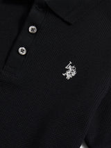 Boys Waffle Texture Polo Shirt in Black