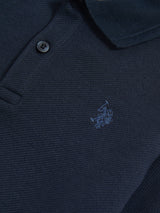 Boys Twill Texture Polo Shirt in Dark Sapphire Navy / Moonlight Blue DHM