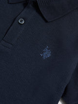 Boys Heritage Textured Polo Shirt in Dark Sapphire Navy / Moonlight Blue DHM