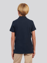 Boys Flat Pile Texture Zip Polo Shirt in Dark Sapphire Navy / Moonlight Blue DHM