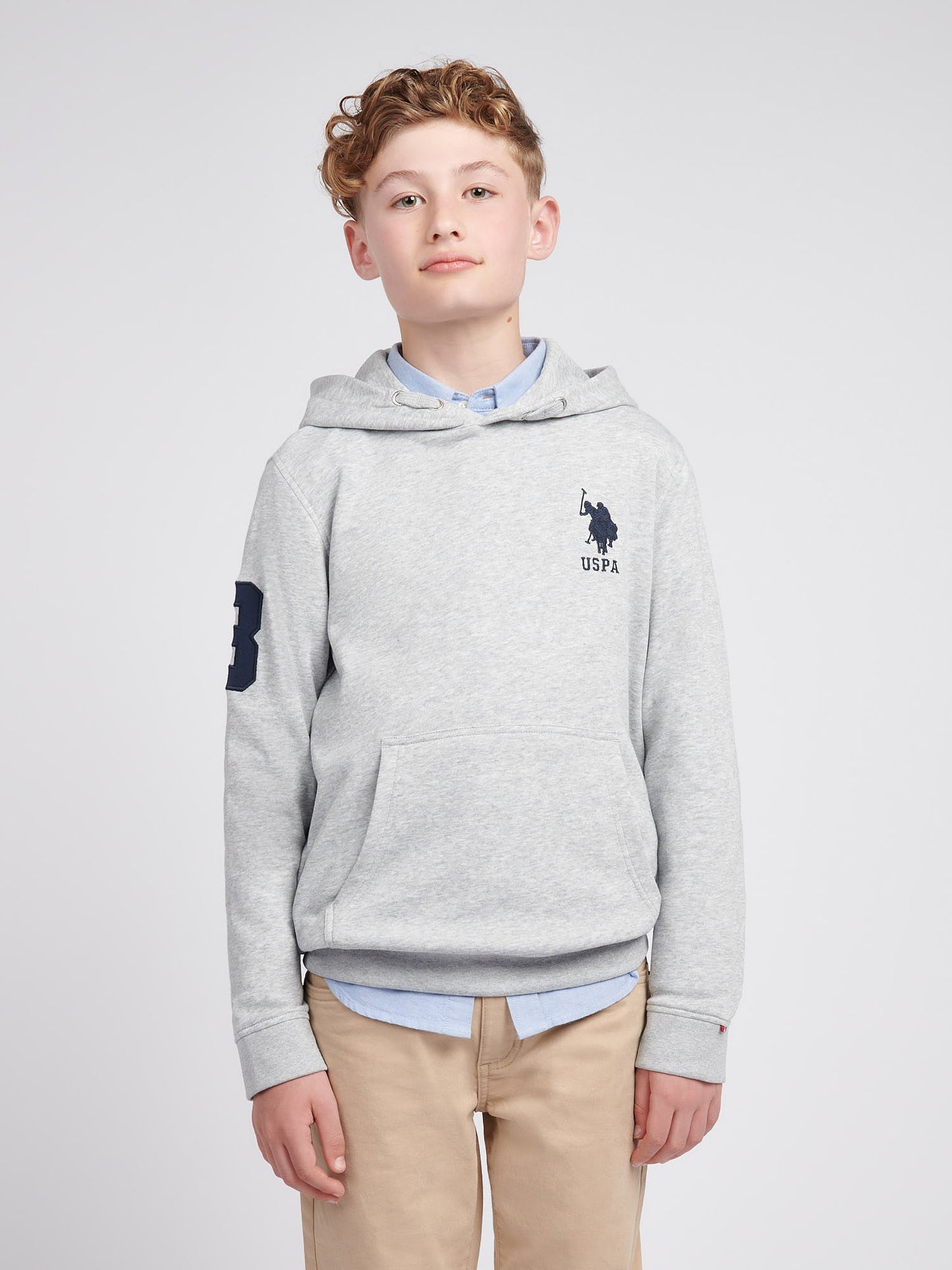 Boys Player 3 Hoodie in Mid Grey Marl