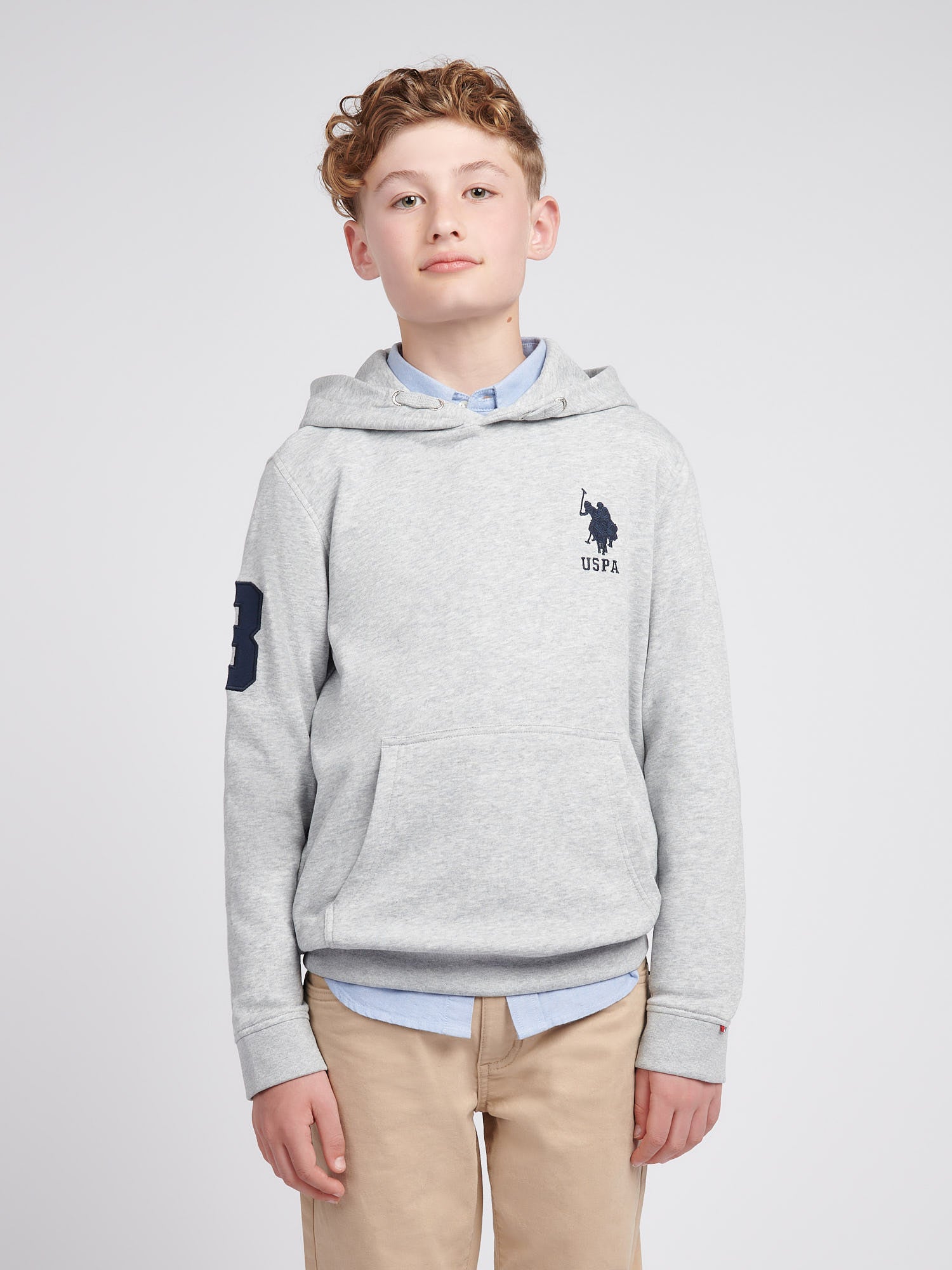 Boys Player 3 Hoodie in Mid Grey Marl