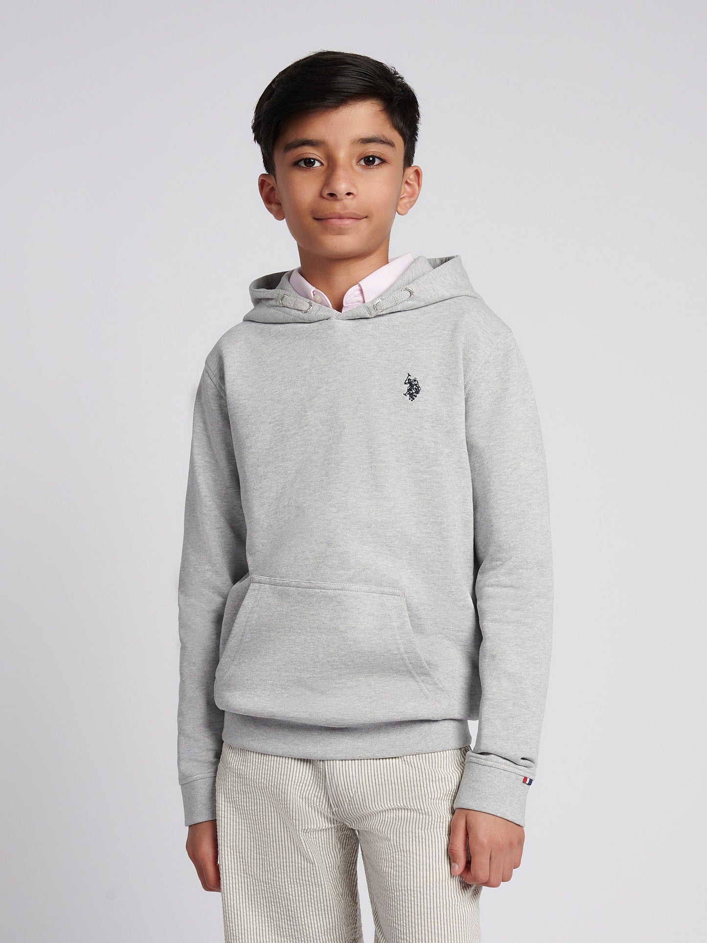 Boys Double Horsemen Hoodie Mid Grey Marl
