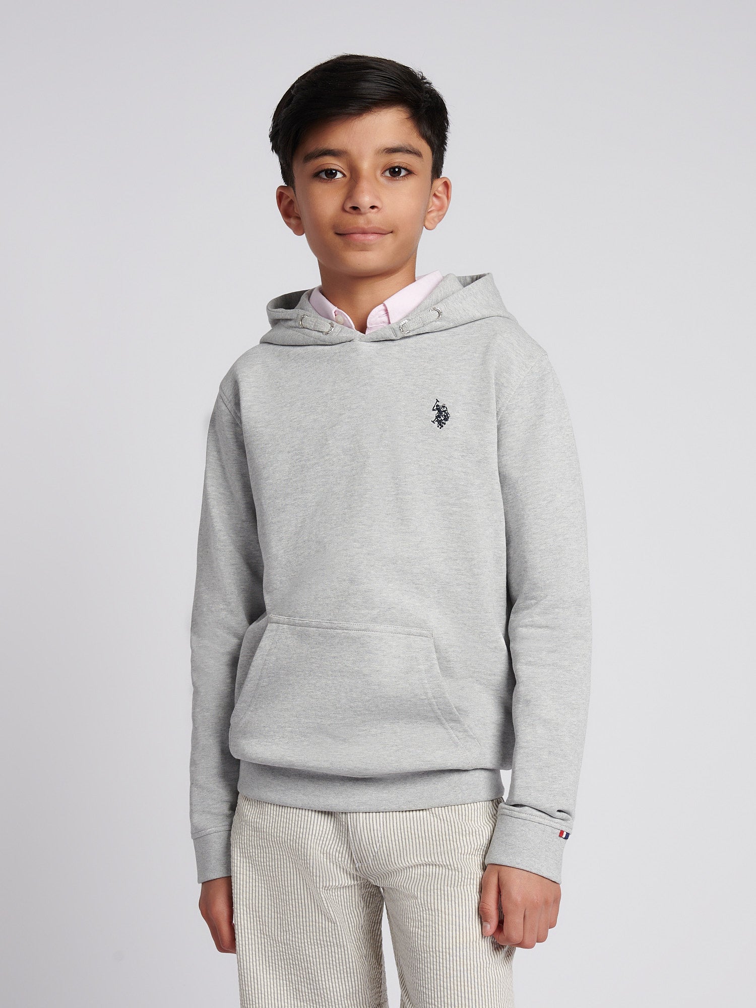 Boys Double Horsemen Hoodie Mid Grey Marl