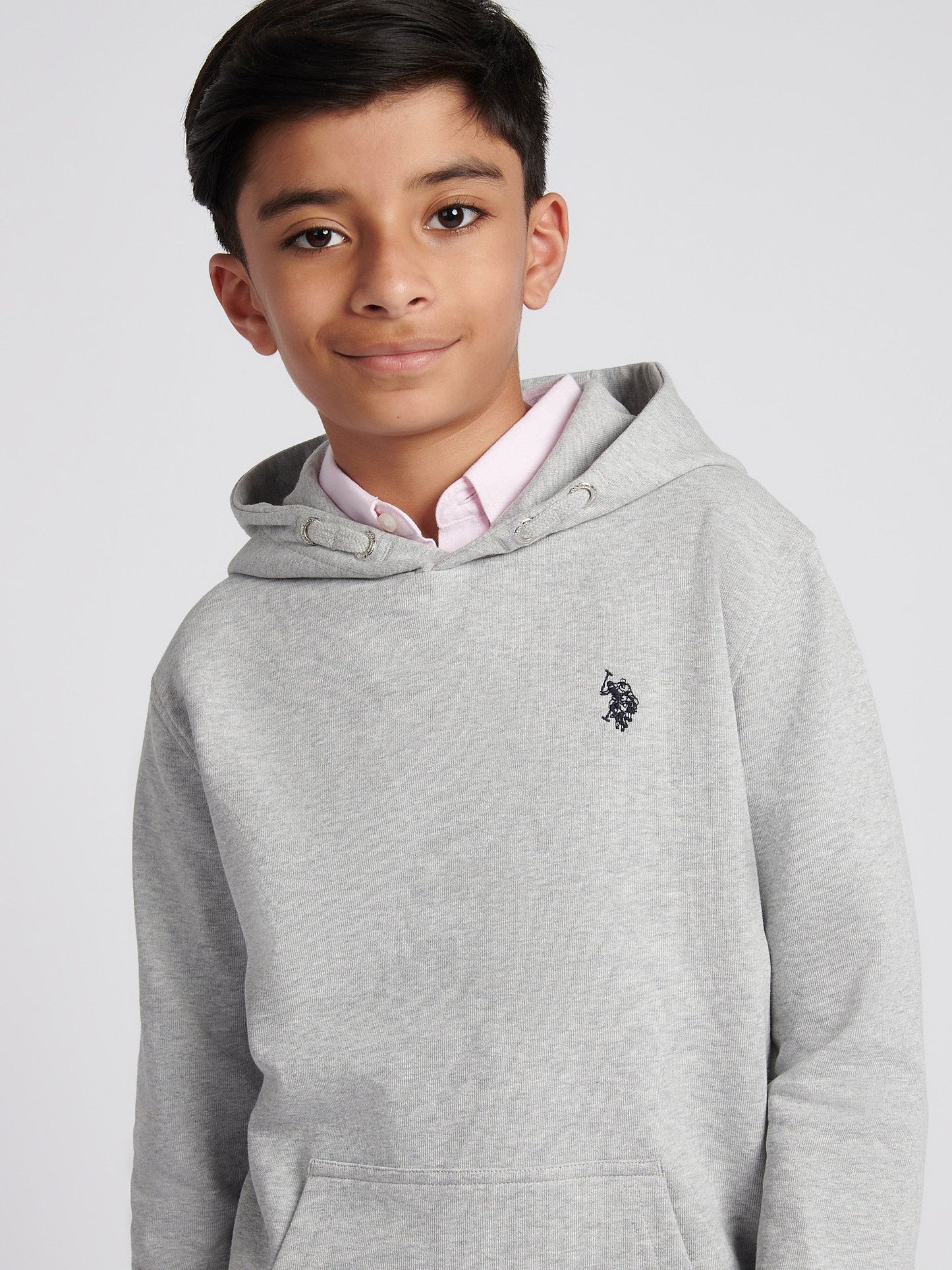Boys Double Horsemen Hoodie Mid Grey Marl