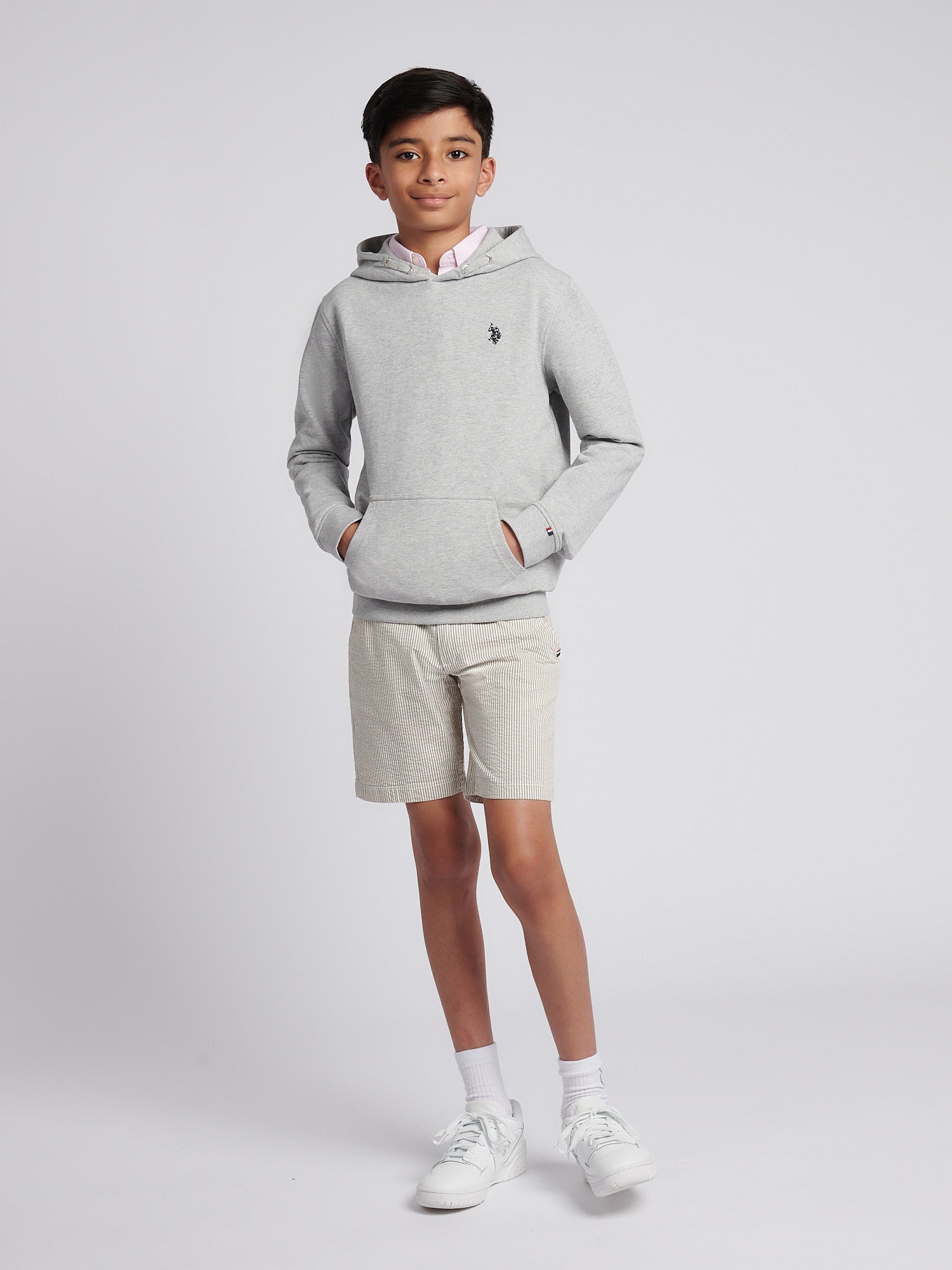 Boys Double Horsemen Hoodie Mid Grey Marl
