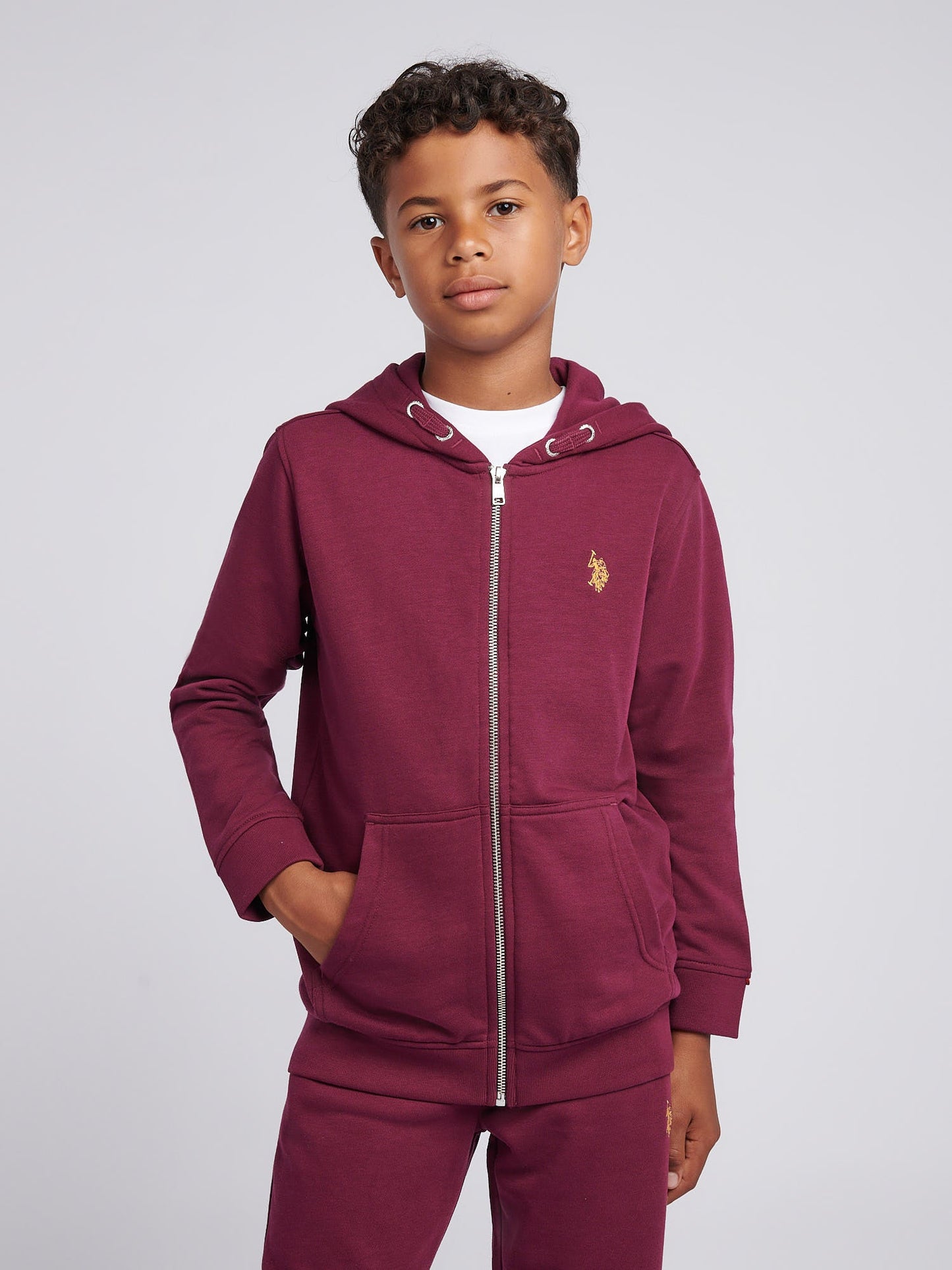 Boys Double Horsemen Zip Hoodie Grape Wine
