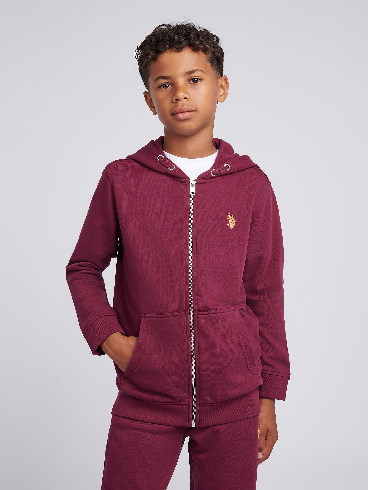 Boys Double Horsemen Zip Hoodie Grape Wine