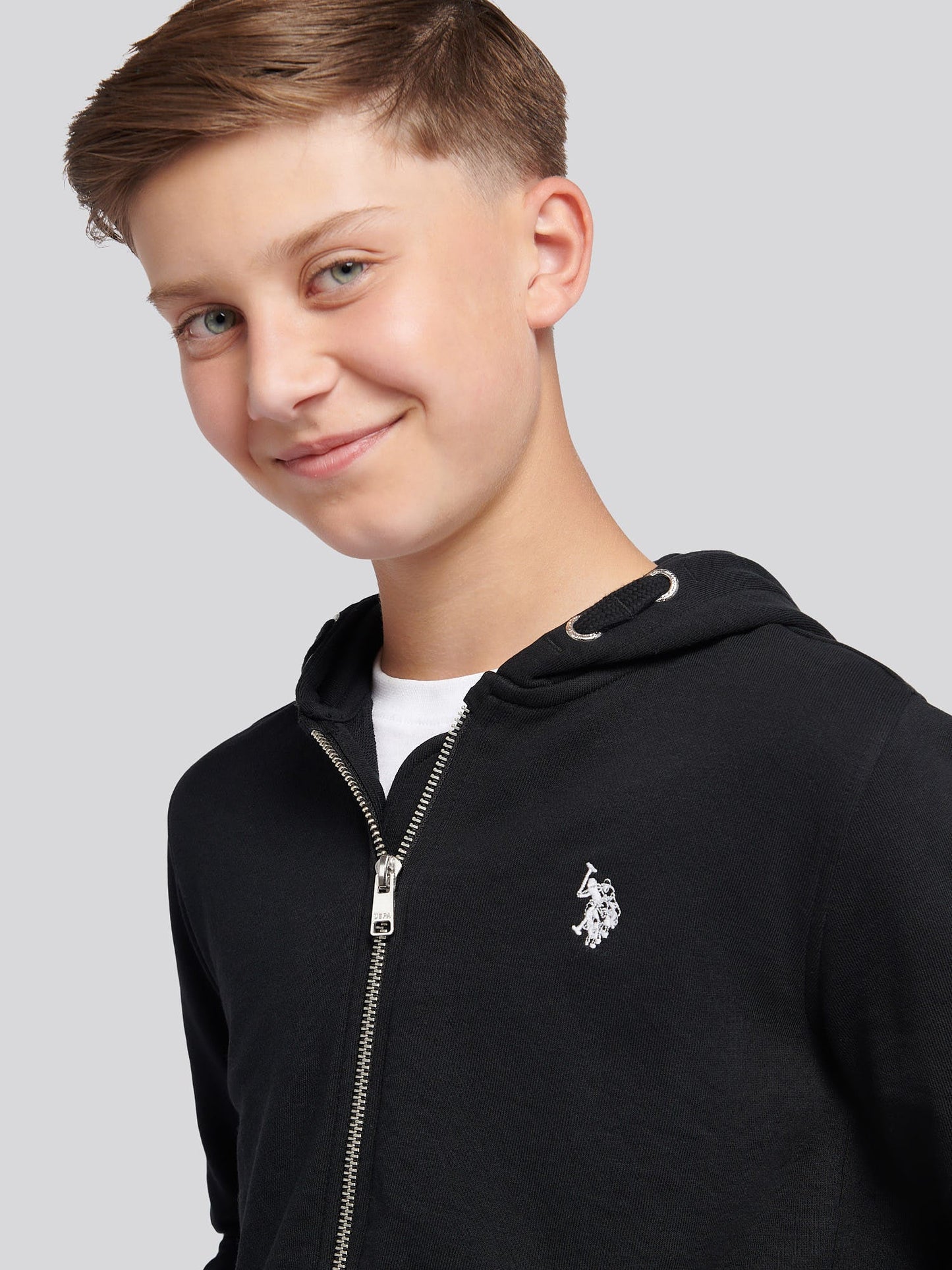 Boys Double Horsemen Zip Hoodie Black Bright White DHM