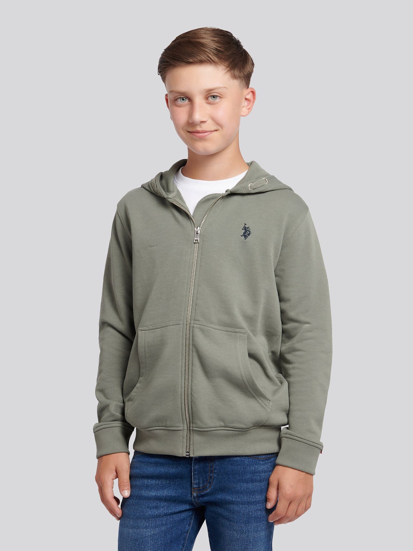 Boys Double Horsemen Zip Hoodie Mulled Basil