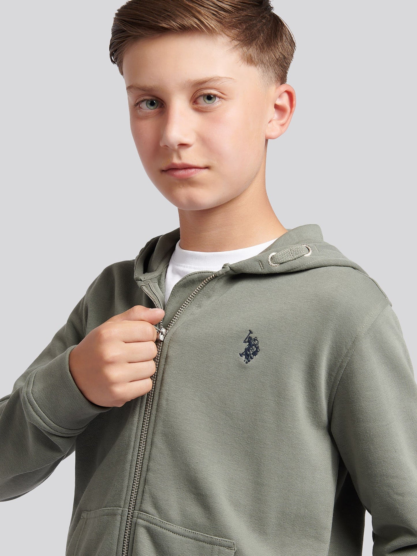 Boys Double Horsemen Zip Hoodie Mulled Basil