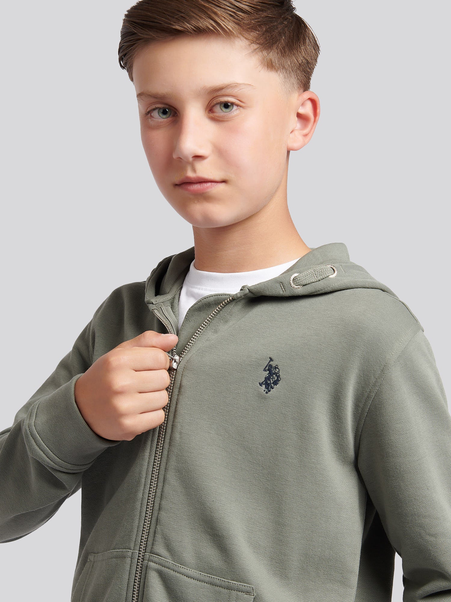 Boys Double Horsemen Zip Hoodie Mulled Basil