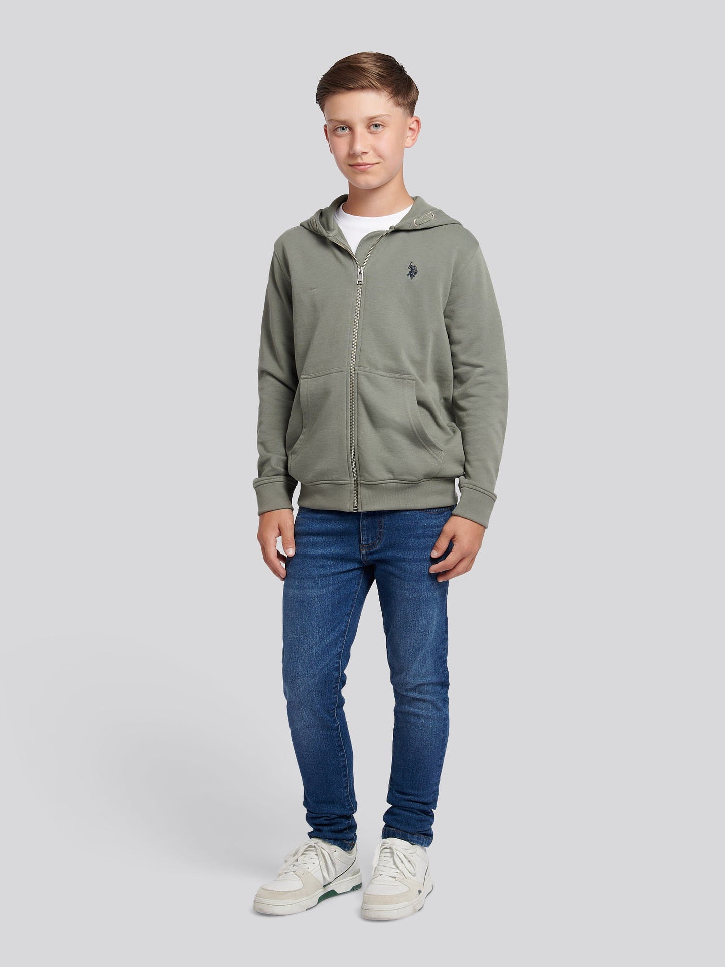 Boys Double Horsemen Zip Hoodie Mulled Basil