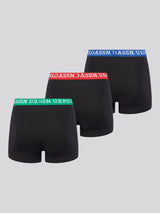 Boys USPA Contrast Waistband Trunk 3 Pack in Black