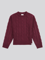 Boys Cable Knit Crew in Grape Wine