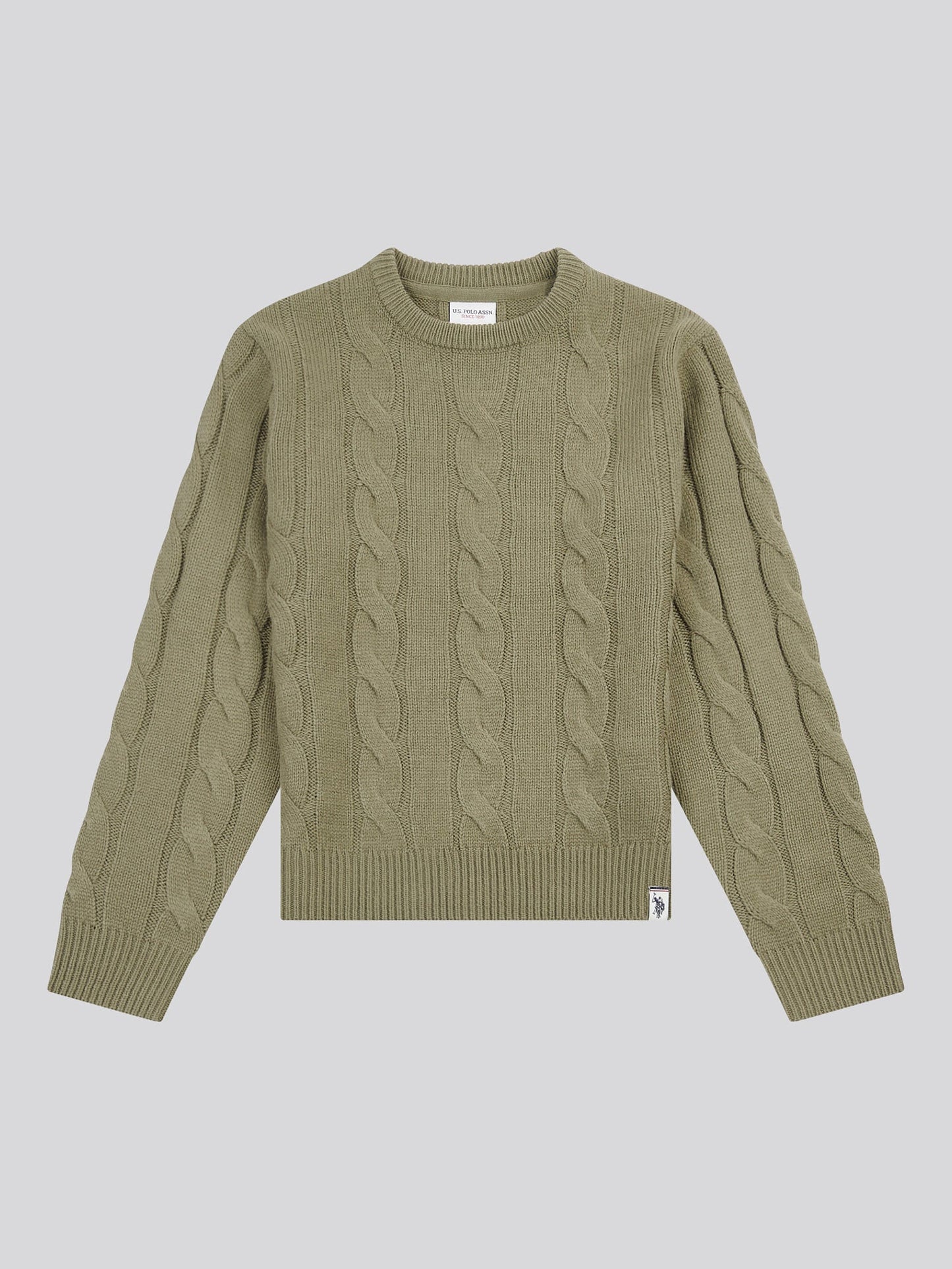Boys Cable Knit Crew in Mulled Basil