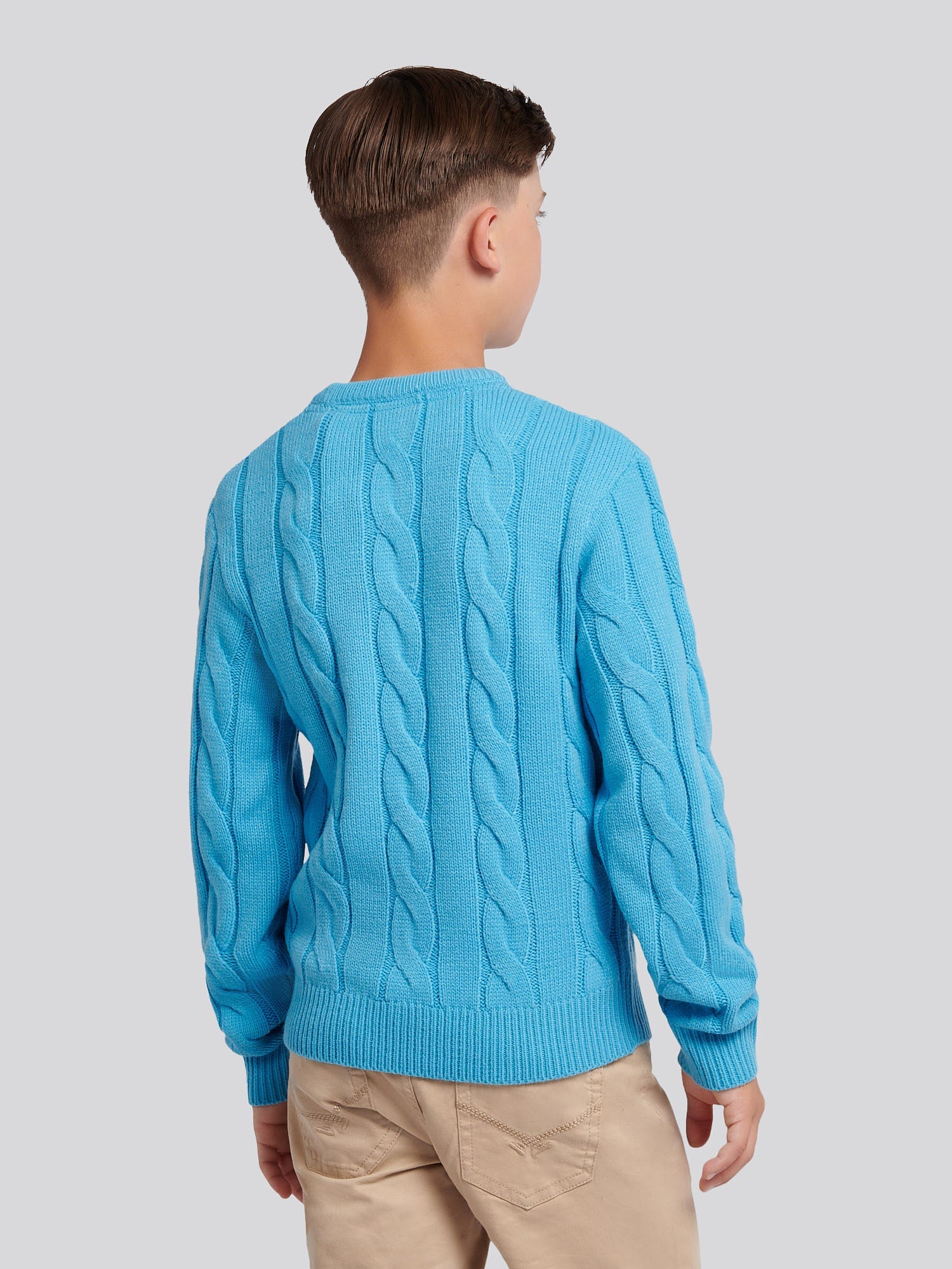 Boys Cable Knit Crew in Heritage Blue