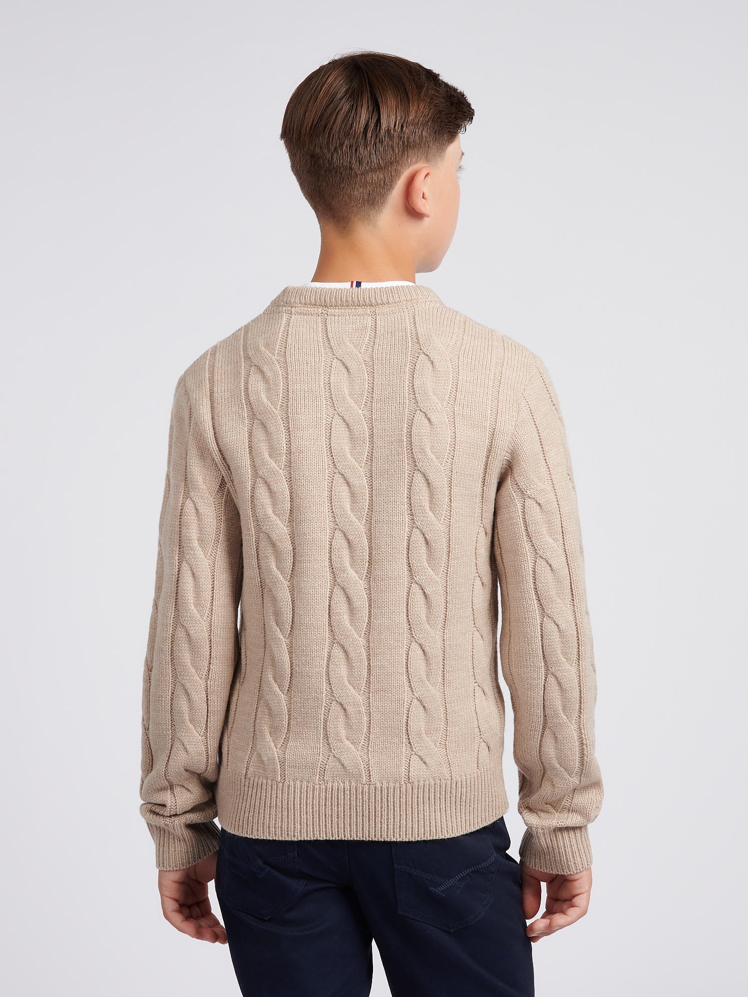 Boys Cable Knit Crew in Atmosphere Marl